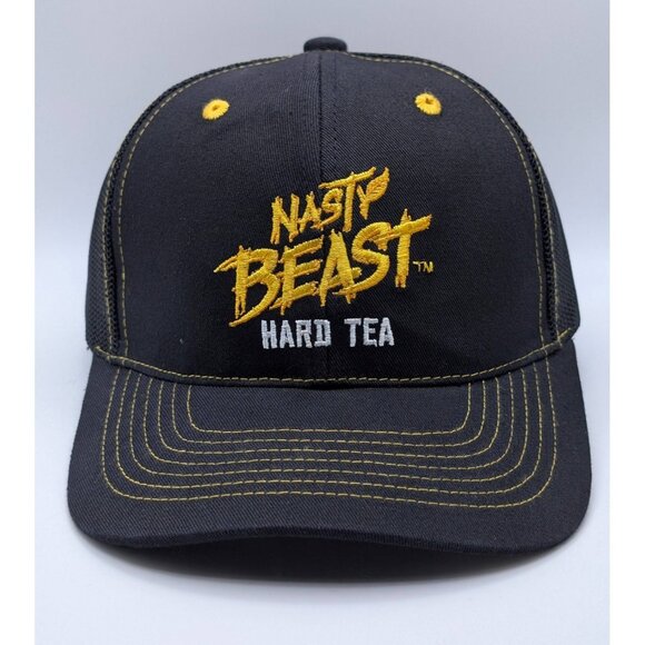 Nasty Beast Hard Tea Adjustable Mesh Back Hat Cap Snapback Black Thick Stitch - Picture 2 of 5